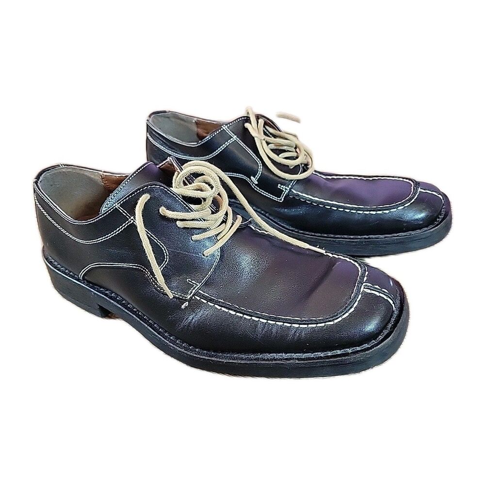 Bass Jackson Oxfords Mens 10 Black Leather Square Toe Retro 90s Indie Grunge